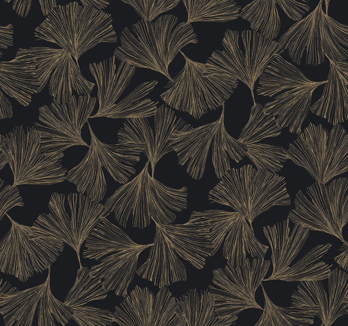 Gingko Toss Black Wallpaper with Metallic Botanical Leaf Pattern - York DD3742
