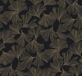 Gingko Toss Black Wallpaper with Metallic Botanical Leaf Pattern - York DD3742