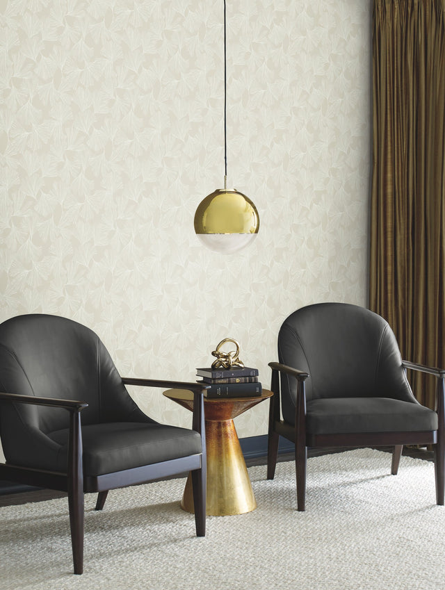 Gingko Toss Cream Wallpaper with Botanical Ginkgo Leaf Pattern - York DD3744