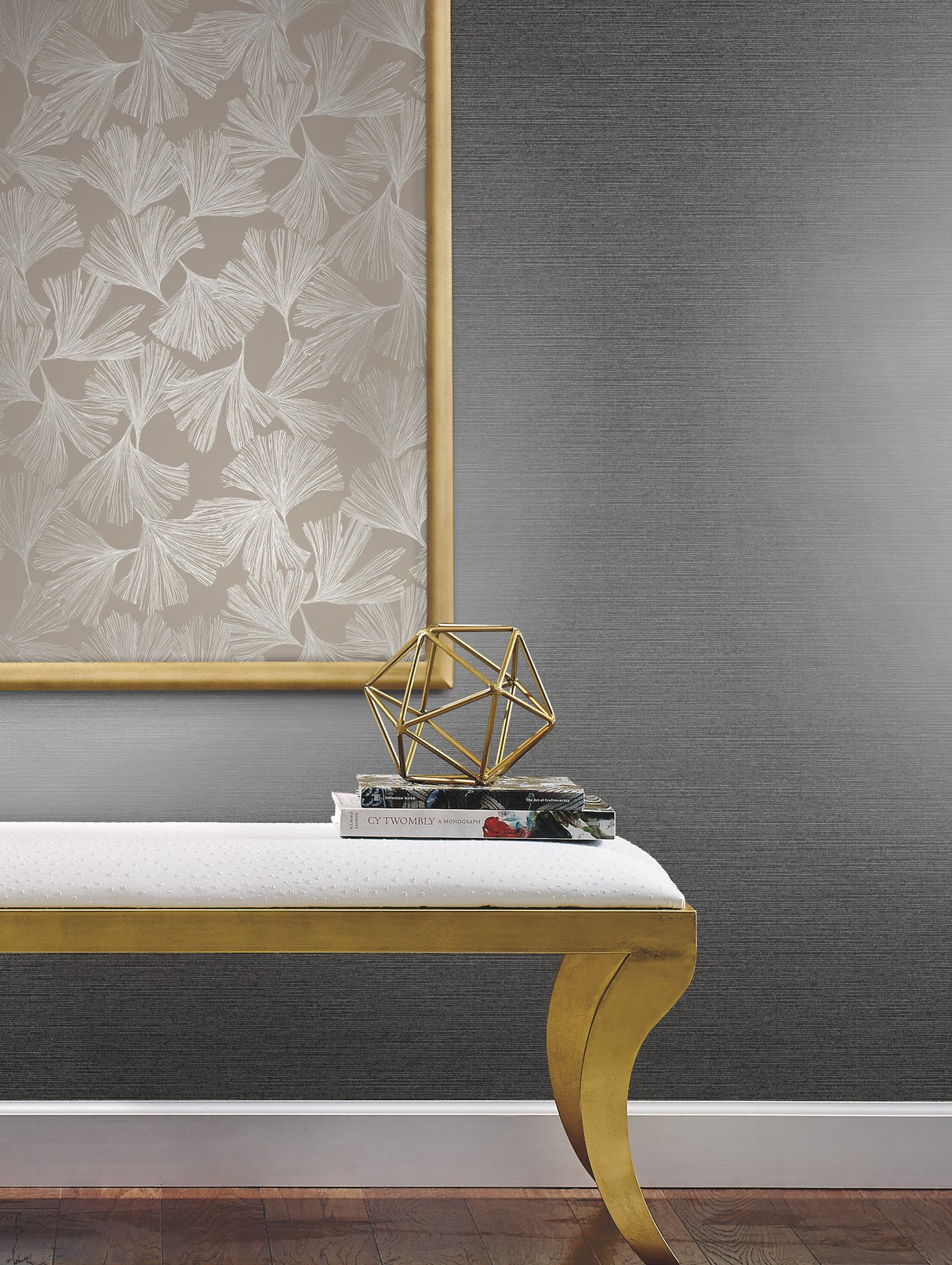 Ginkgo Toss Silver Wallpaper with Botanical Leaf Motif - York DD3746