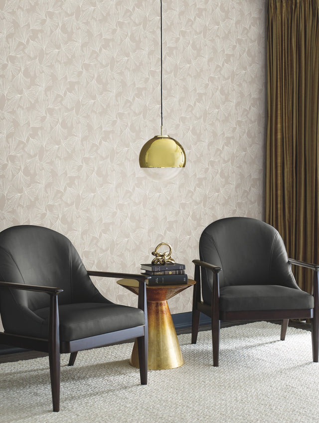 Ginkgo Toss Silver Wallpaper with Botanical Leaf Motif - York DD3746