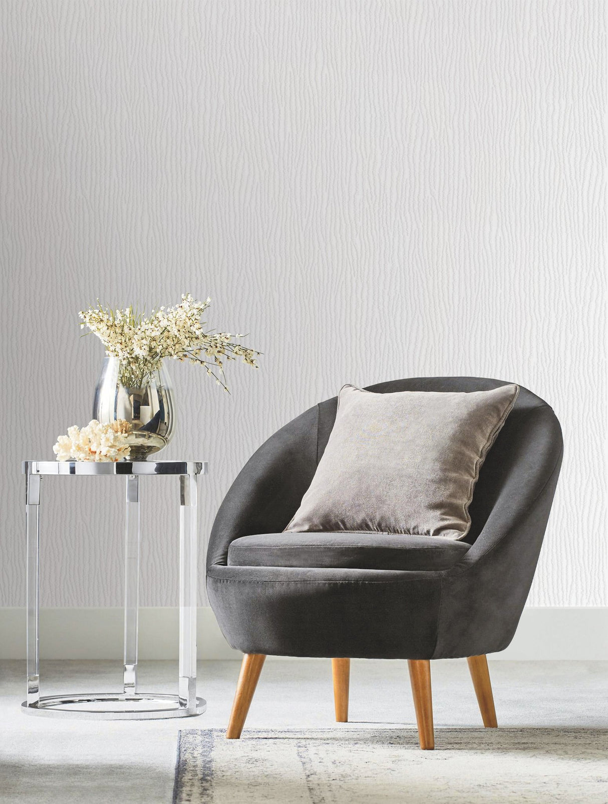 Rain Chimes White Wallpaper with Glass Bead Vertical Stripe - York DD3792