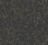 Luminous Branches Black & Gold Wallpaper with Botanical Metallic Branch Motif - York DD3811