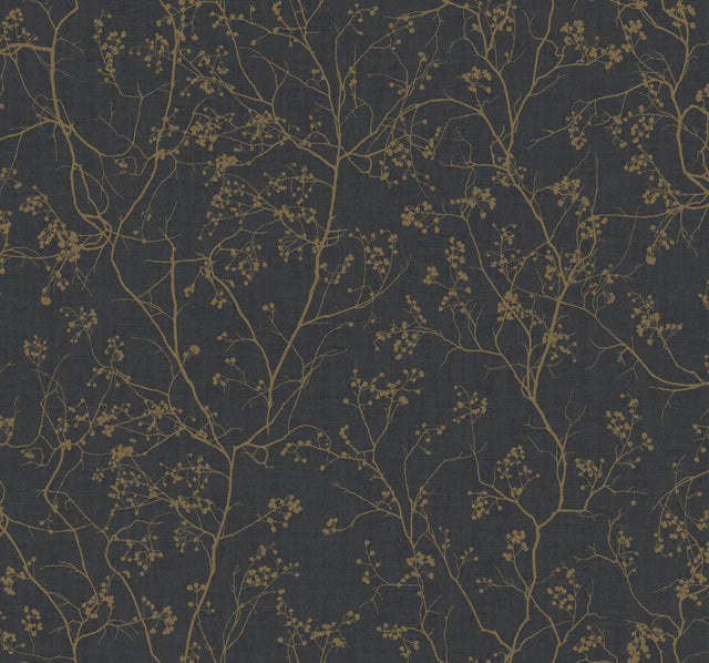 Luminous Branches Black & Gold Wallpaper with Botanical Metallic Branch Motif - York DD3811