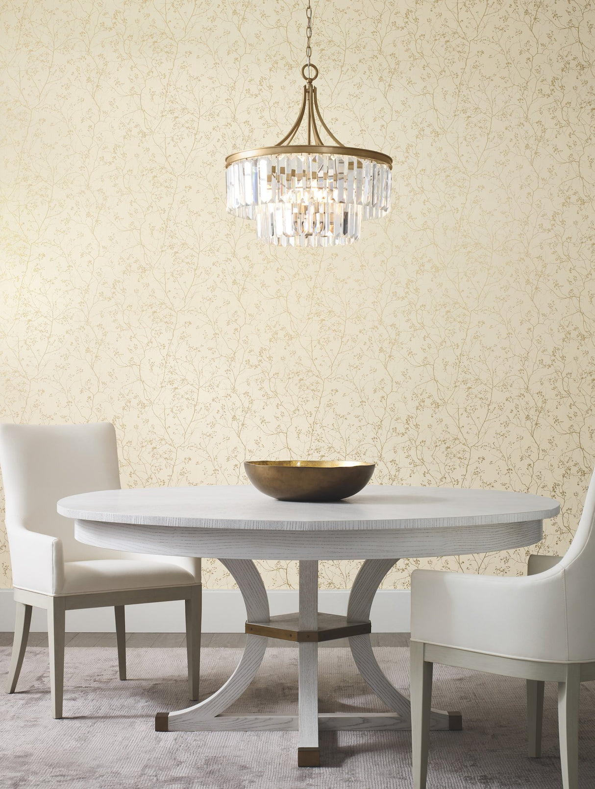 Luminous Branches Cream & Gold Wallpaper with Metallic Botanical Branch Pattern - York DD3812