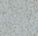 Luminous Branches Blue & Gold Wallpaper with Metallic Branch Botanical - York DD3813