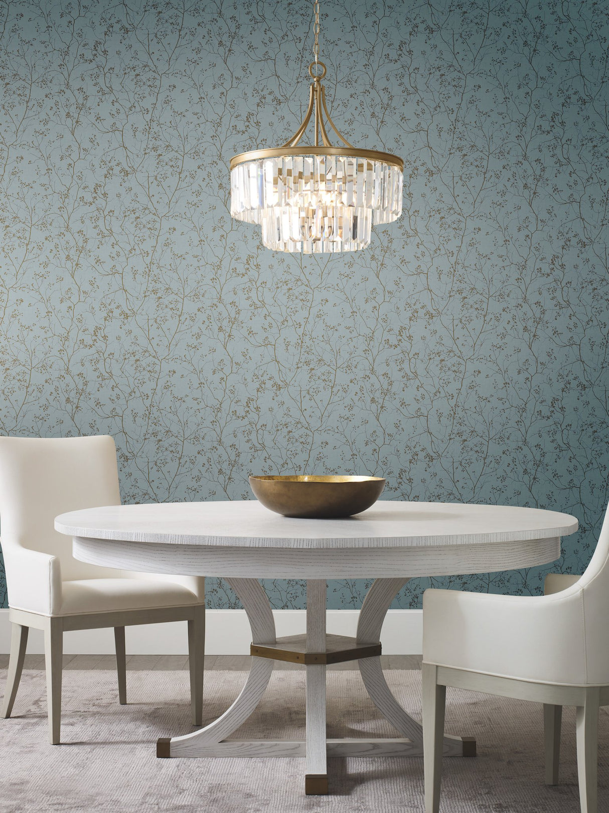 Luminous Branches Blue & Gold Wallpaper with Metallic Branch Botanical - York DD3813