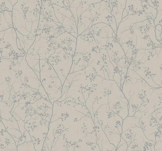 Luminous Branches Grey & Silver Wallpaper with Botanical Metallic Branch Pattern - York DD3814