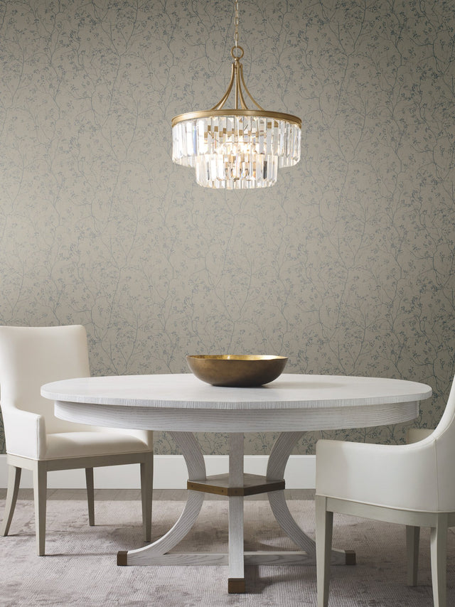 Luminous Branches Grey & Silver Wallpaper with Botanical Metallic Branch Pattern - York DD3814