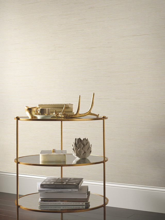 Ribbon Bamboo Cream & Gold Metallic Wallpaper with Horizontal Bamboo Streamers - York DD3831