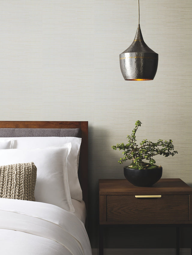 Ribbon Bamboo Cream & Gold Metallic Wallpaper with Horizontal Bamboo Streamers - York DD3831