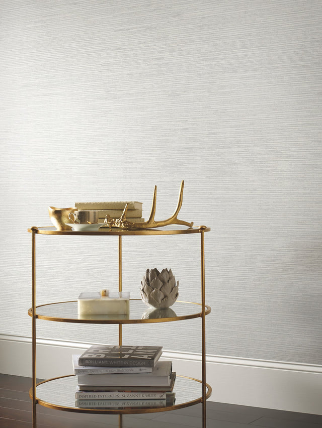 Ribbon Bamboo White & Silver Metallic Wallpaper with Metallic Textured Bamboo Stripes - York DD3833