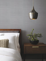 Ribbon Bamboo Blue & Silver Metallic Wallpaper with Horizontal Bamboo Streamers - York DD3834