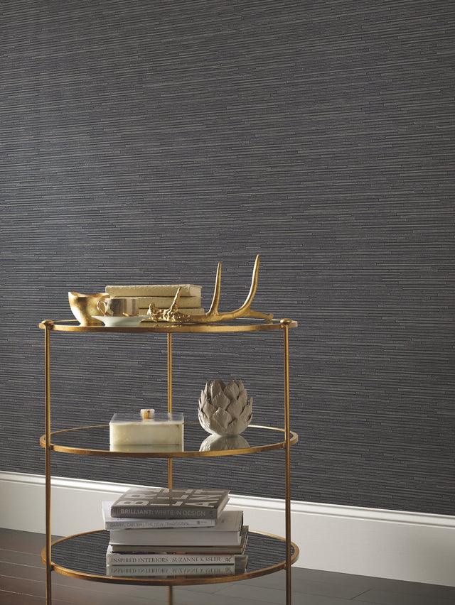 Ribbon Bamboo Black & Silver Metallic Wallpaper with Metallic Bamboo Streamer Texture - York DD3835