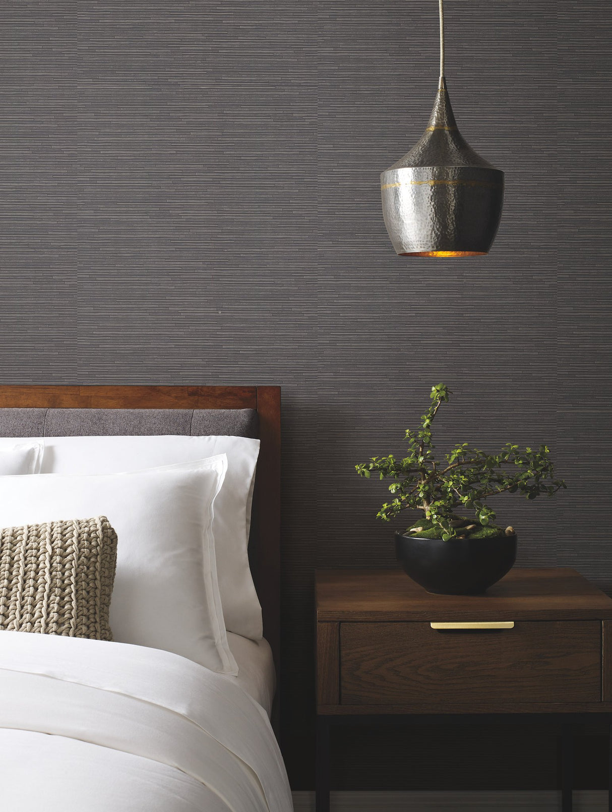 Ribbon Bamboo Black & Silver Metallic Wallpaper with Metallic Bamboo Streamer Texture - York DD3835