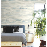 Currents Blue Wall Mural with Shimmering Geometric Wave Pattern - York DD3841M