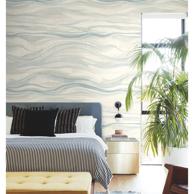 Currents Blue Wall Mural with Shimmering Geometric Wave Pattern - York DD3841M