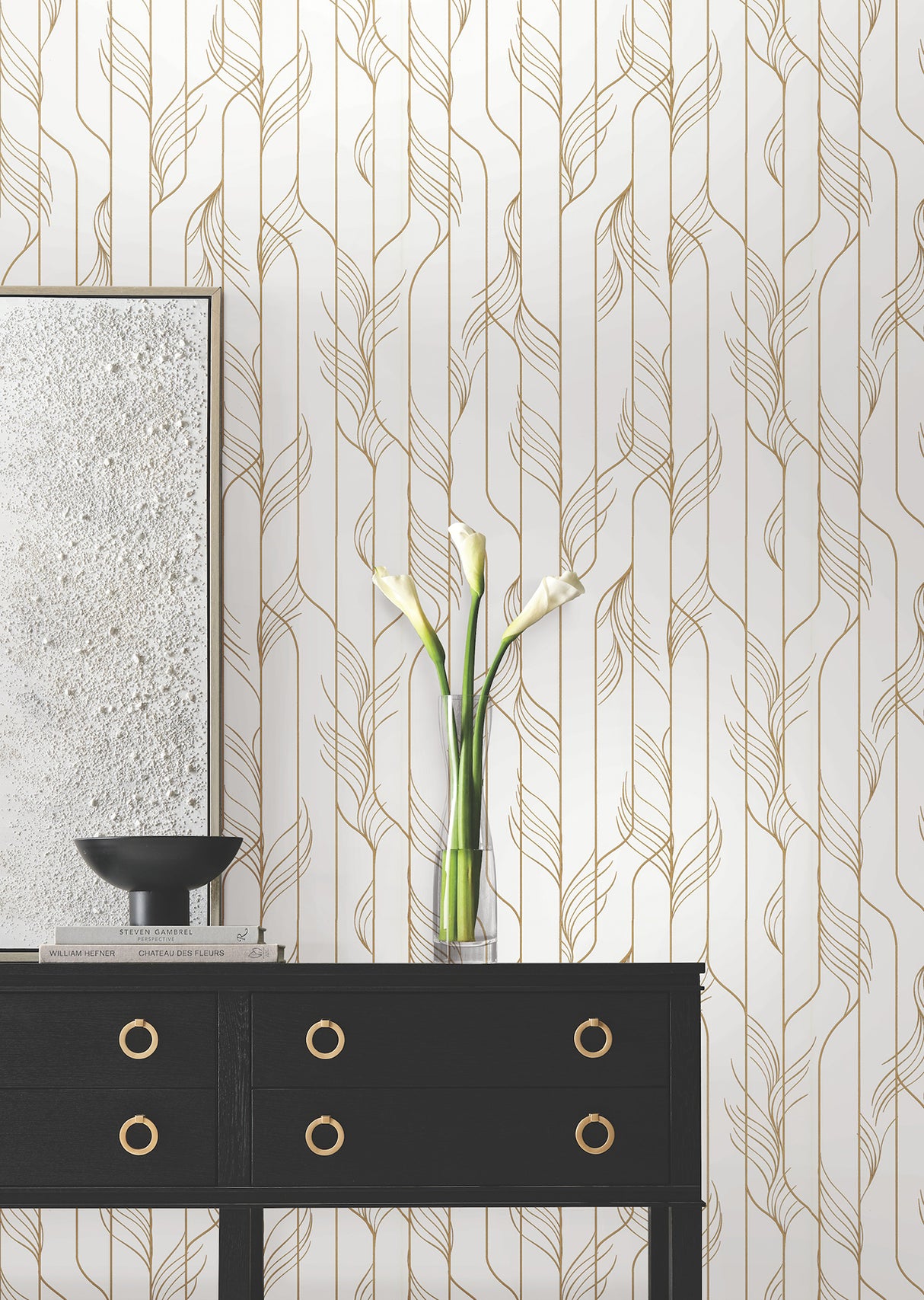 Elemental Thread White & Gold by Candice Olson Metallic Stripe Wallpaper – York Designer Series DF3301
