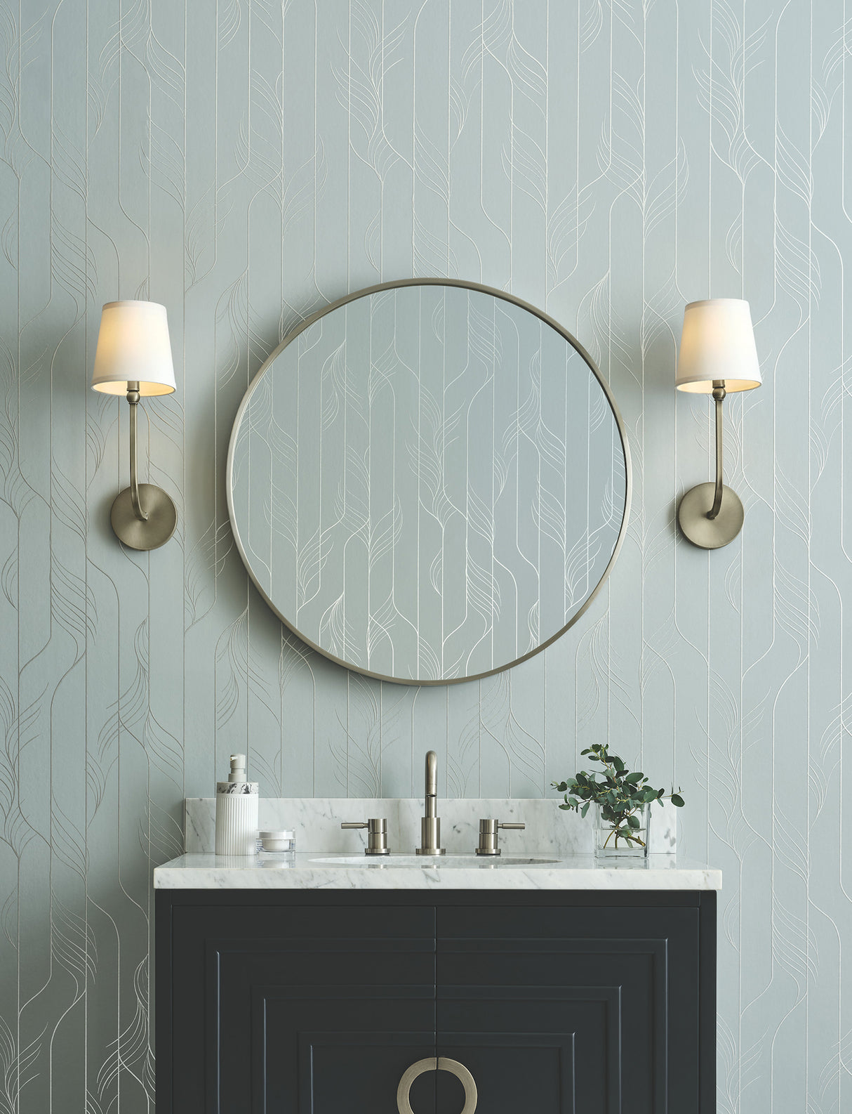 Elemental Thread Blue & Silver by Candice Olson Modern Metallic Foil Art Deco Feather Stripe Wallpaper - Candice Olson Decadence II DF3304