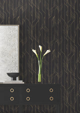 Elemental Thread Black & Gold by Candice Olson Foil on Non Woven Wallpaper- York Designer Series DF3305
