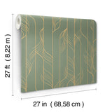 Elemental Thread Green & Gold by Candice Olson Foil Art Deco Metallic Striped Non Woven Wallpaper from the Decadence II Collection - DF3306