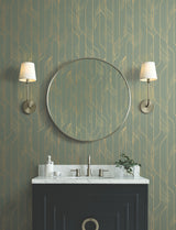 Elemental Thread Green & Gold by Candice Olson Foil Art Deco Metallic Striped Non Woven Wallpaper from the Decadence II Collection - DF3306