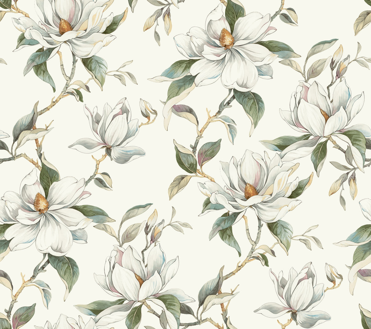 Garden Jewels White Wallpaper by Candice Olson - DF3311 - Magnolia Blossom Floral Non-Woven Unpasted Wallpaper Roll