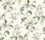 Garden Jewels White Wallpaper by Candice Olson - DF3311 - Magnolia Blossom Floral Non-Woven Unpasted Wallpaper Roll