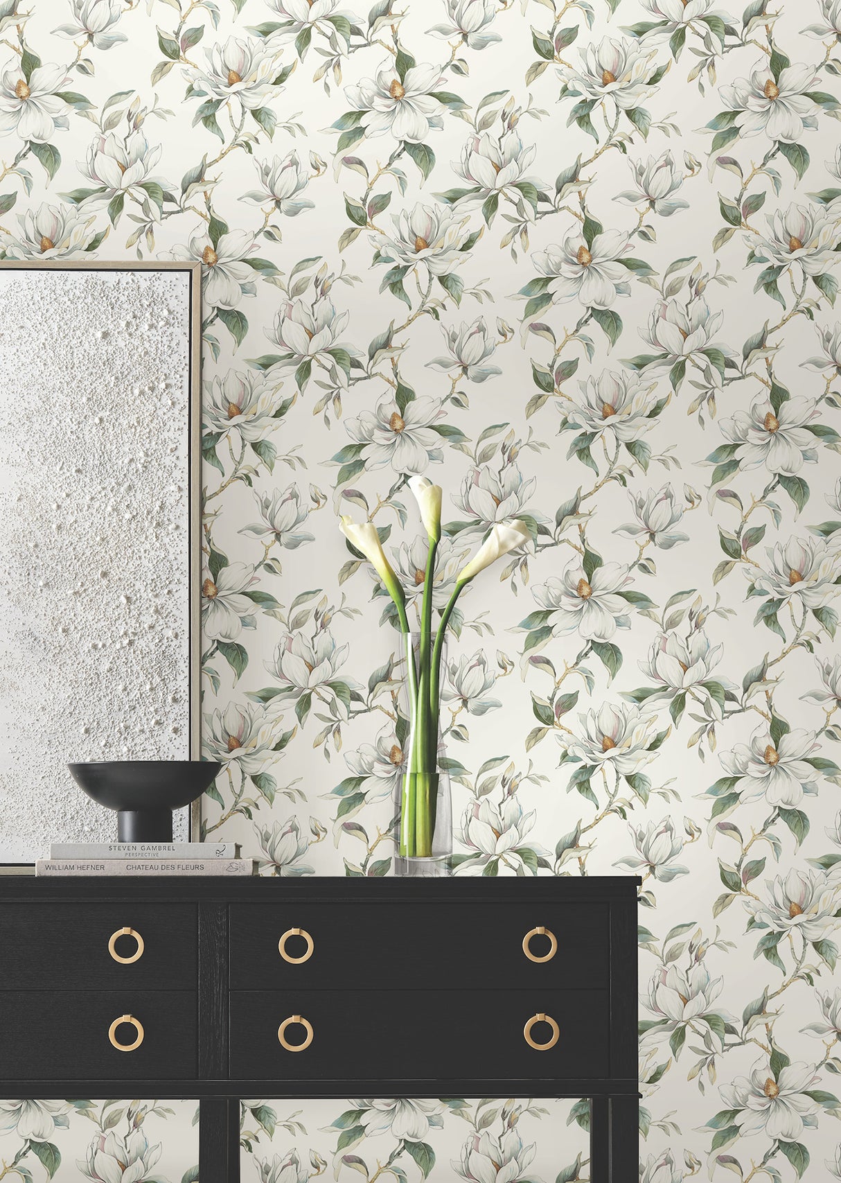 Garden Jewels White by Candice Olson Magnolia Blossom Botanical Floral Non-Woven Unpasted Traditional Wallpaper 27 in x 27 ft Roll - DF3311
