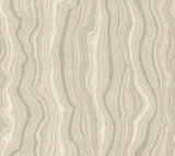 Candice Olson Mineral Shimmer Warm Neutral & Pearl wallpaper with geode-inspired vertical lines in a modern living room.