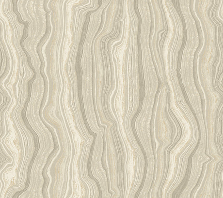 Candice Olson Mineral Shimmer Warm Neutral & Pearl wallpaper with geode-inspired vertical lines in a modern living room.