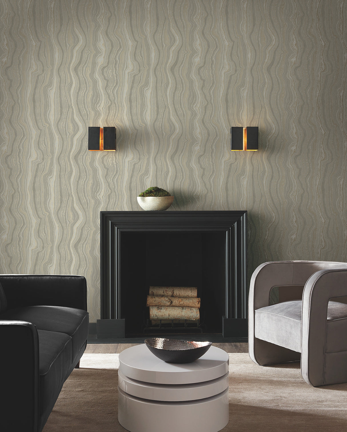 Mineral Shimmer Taupe & Pearl by Candice Olson Metallic Stone Stripe Wallpaper – York Designer Series DF3325