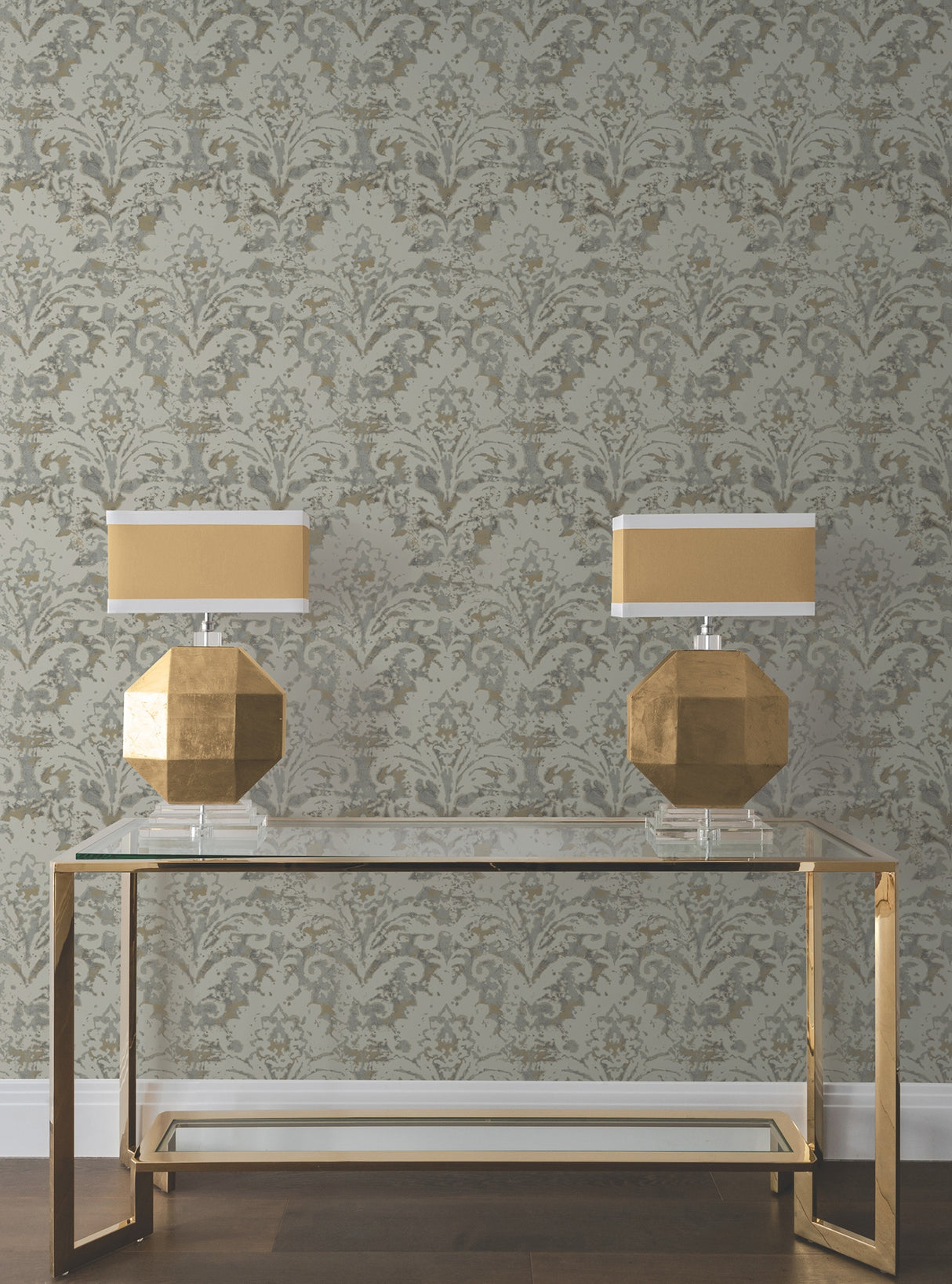 Velvet Crush Damask Taupe & Gold by Candice Olson Wallpaper – York Designer Series DF3331