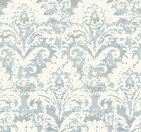 Velvet Crush Damask Blue & Pearl Wallpaper by Candice Olson - DF3335