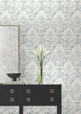 Velvet Crush Damask Blue & Pearl by Candice Olson Traditional Damask Non Woven Wallpaper - DF3335