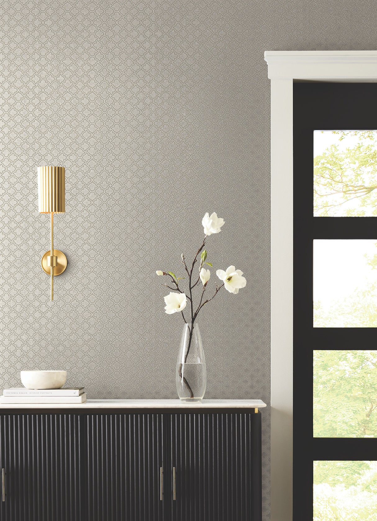 Uptown Glam Beige by Candice Olson Glass Bead Damask Wallpaper – York Designer Series DF3337