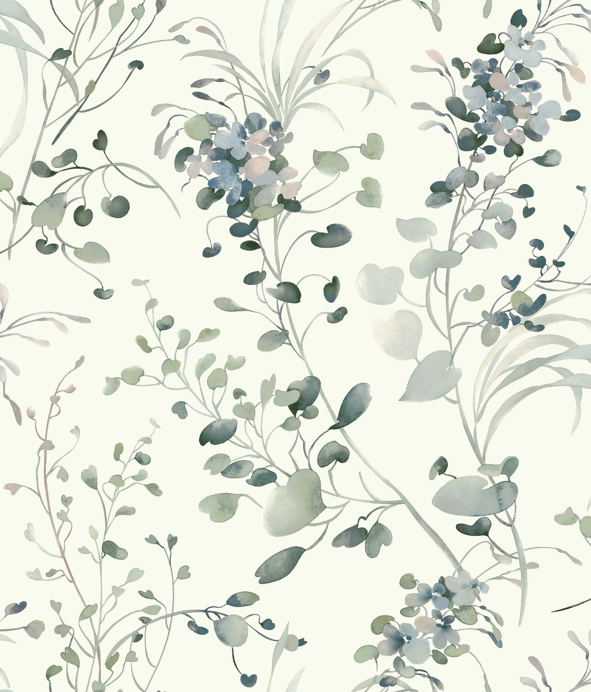 Candice Olson Spring Whispers Jade wallpaper DF3341 – botanical watercolor leaves on off-white background