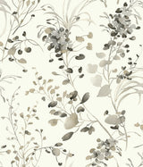 Spring Whispers Charcoal wallpaper by Candice Olson with watercolor leaves on off-white ground