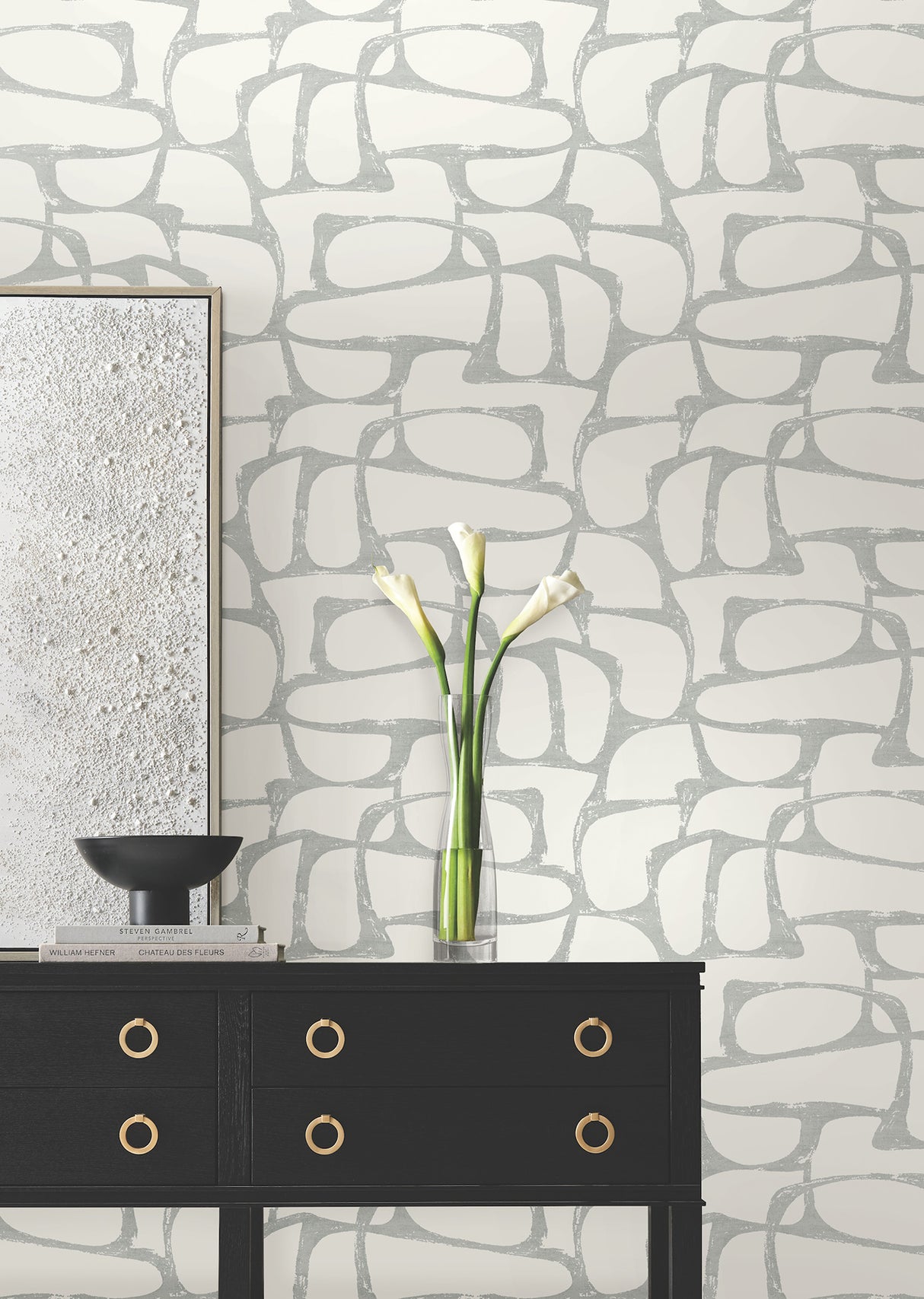 Craftsman Geometric White & Silver by Candice Olson Geometric Wallpaper – York Designer Series DF3356