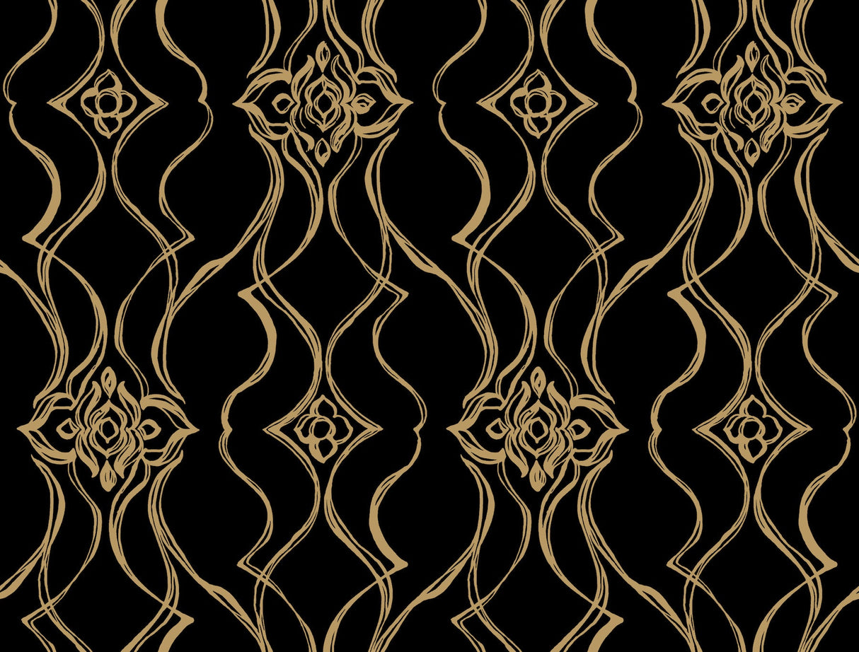 Pirouette Black & Gold damask wallpaper by Candice Olson DF3371