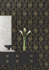 Pirouette Black & Gold by Candice Olson Damask Wallpaper – York Designer Series DF3371