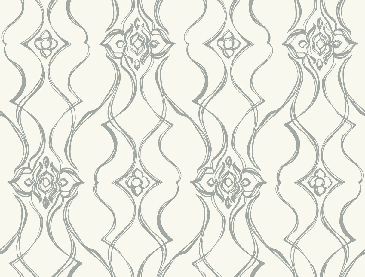 Candice Olson Pirouette White & Silver damask wallpaper DF3373