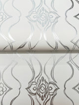 Pirouette White & Silver by Candice Olson Traditional Metallic Non Woven Damask Wallpaper – York Designer Series DF3373
