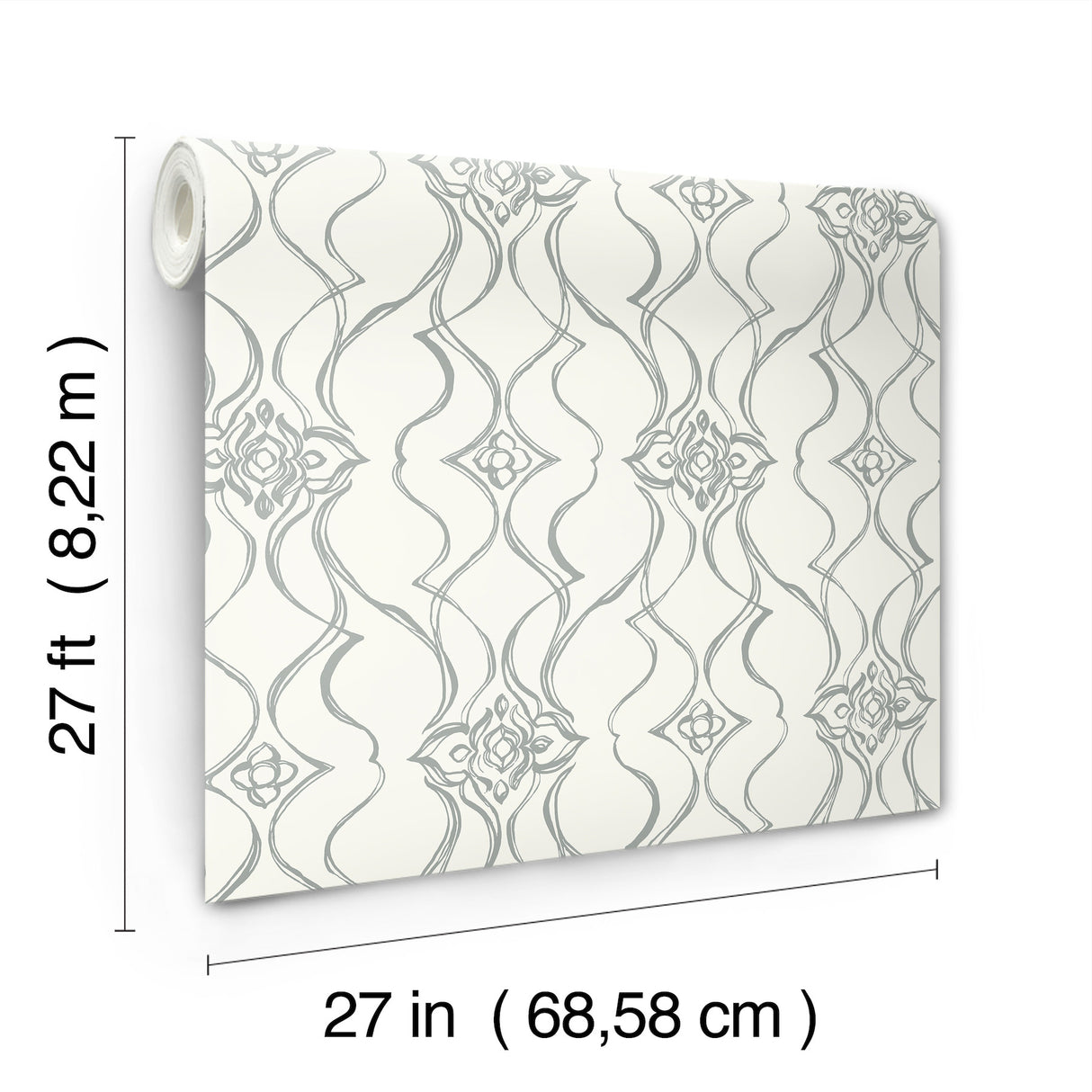 Pirouette White & Silver by Candice Olson Traditional Metallic Non Woven Damask Wallpaper – York Designer Series DF3373