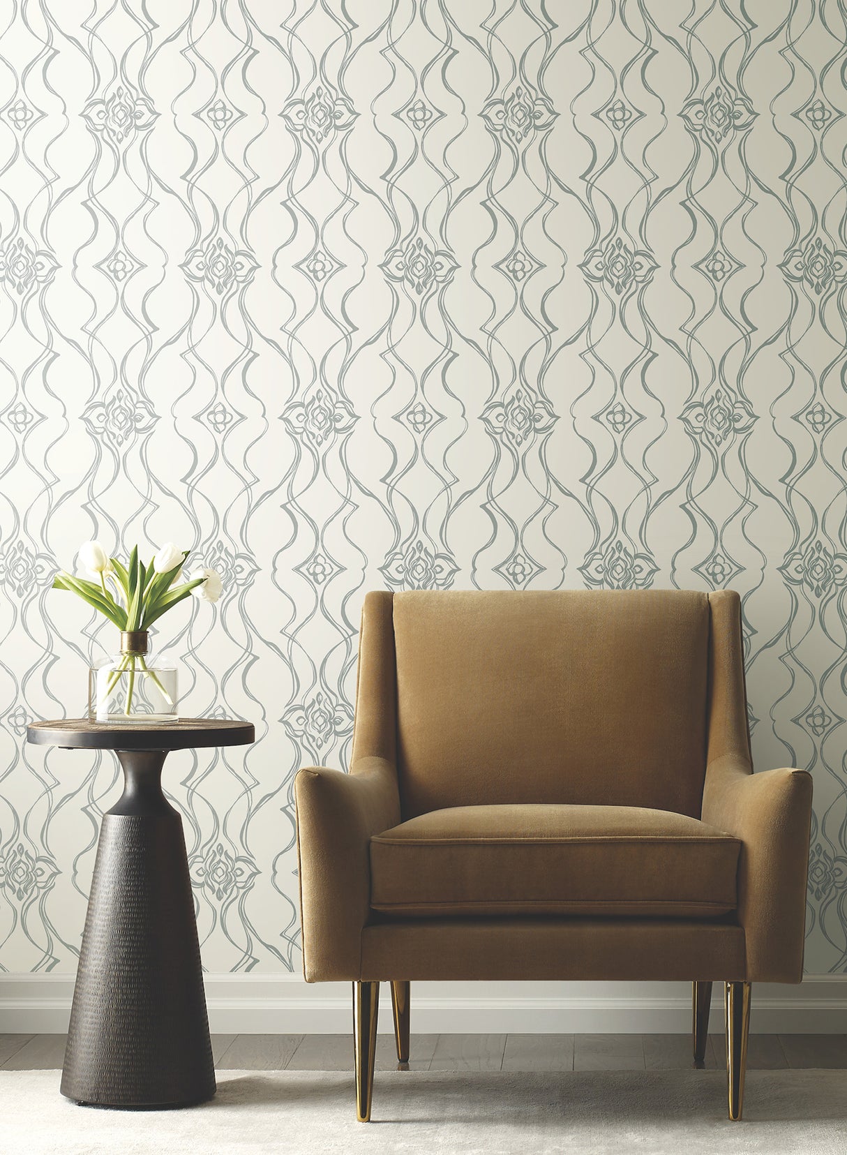 Pirouette White & Silver by Candice Olson Traditional Metallic Non Woven Damask Wallpaper – York Designer Series DF3373