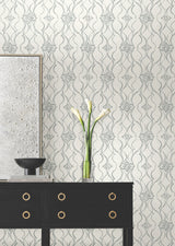 Pirouette White & Silver by Candice Olson Traditional Metallic Non Woven Damask Wallpaper – York Designer Series DF3373