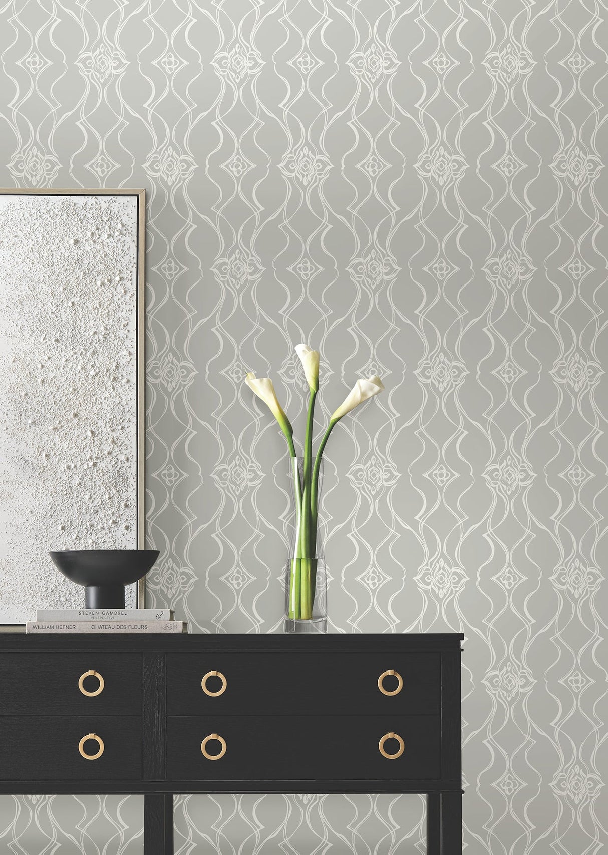 Pirouette Grey by Candice Olson Damask Wallpaper – York Designer Series DF3374