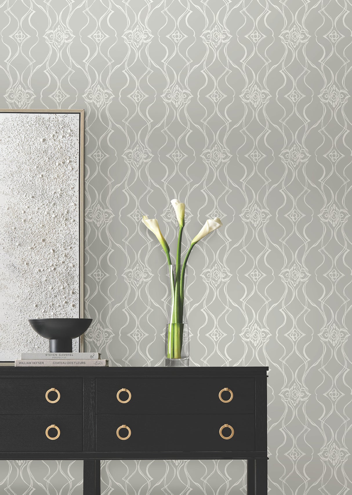 Pirouette Grey by Candice Olson Damask Wallpaper – York Designer Series DF3374