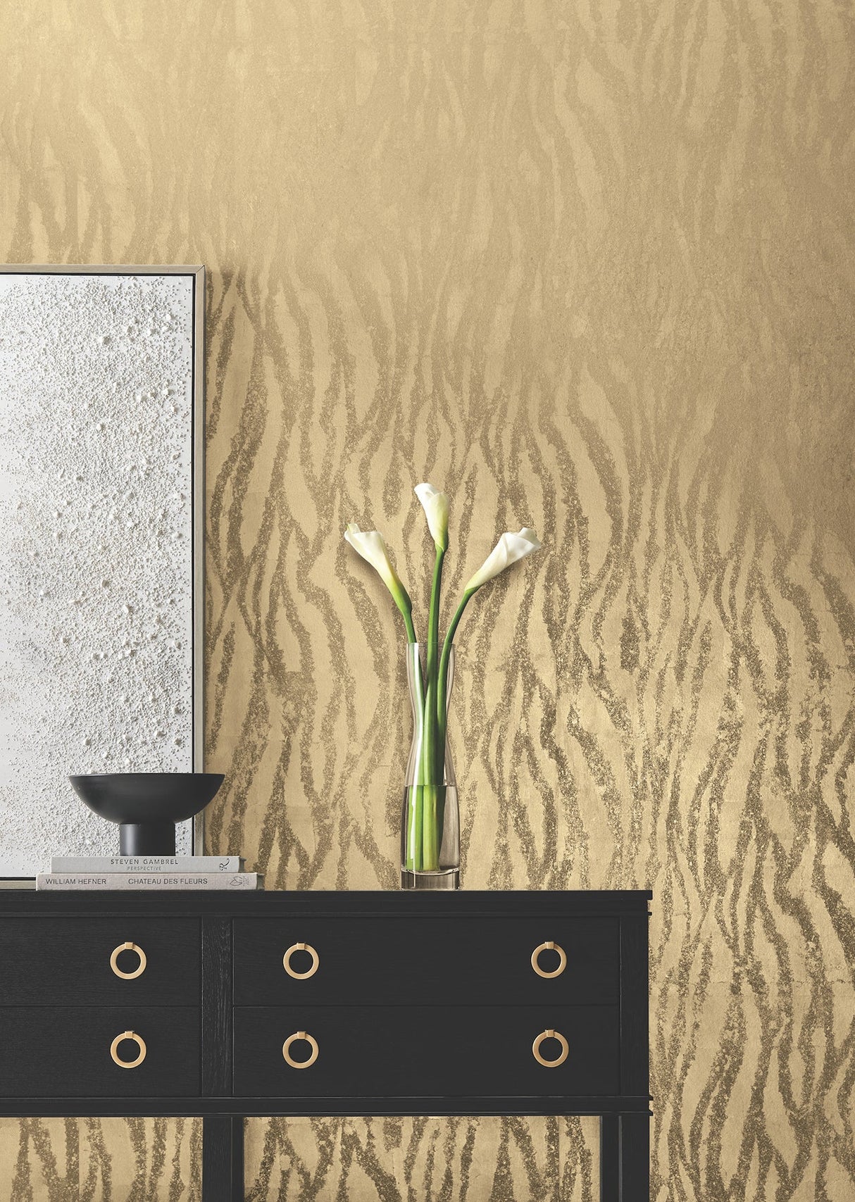 Zebra Chic Antique Gold by Candice Olson Foil Texture Wallpaper – York Designer Series DF3391