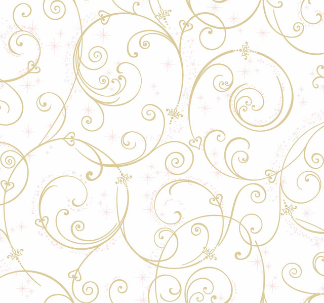 Disney Princess Perfect Scroll Gold Glitter Wallpaper with Metallic Scrolls & Kids Room Style - York DI0905